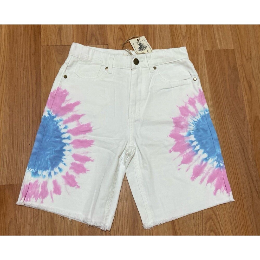 Easel shorts Bermuda shorts tye dye tie died white shorts pink blue highrise NEW